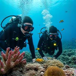 Volunteer divers conducting a reef check survey