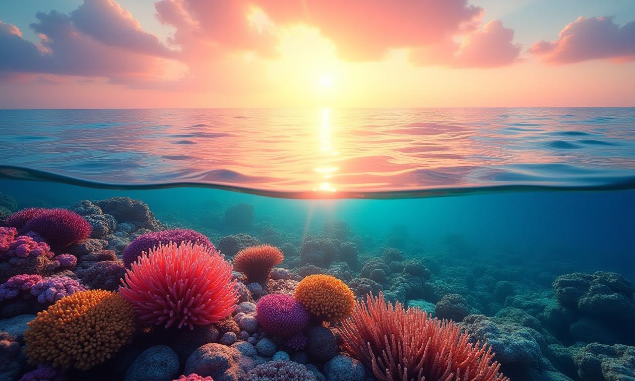 Sunrise over vibrant coral reef on the Gold Coast