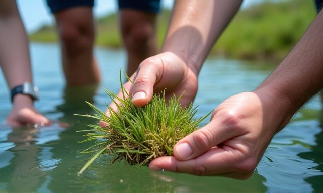 Citizen scientists measuring seagrass growth
