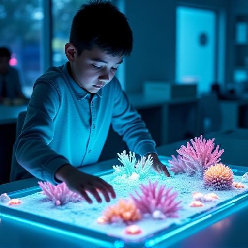 Student rebuilding a virtual reef in the AR Coral Lab
